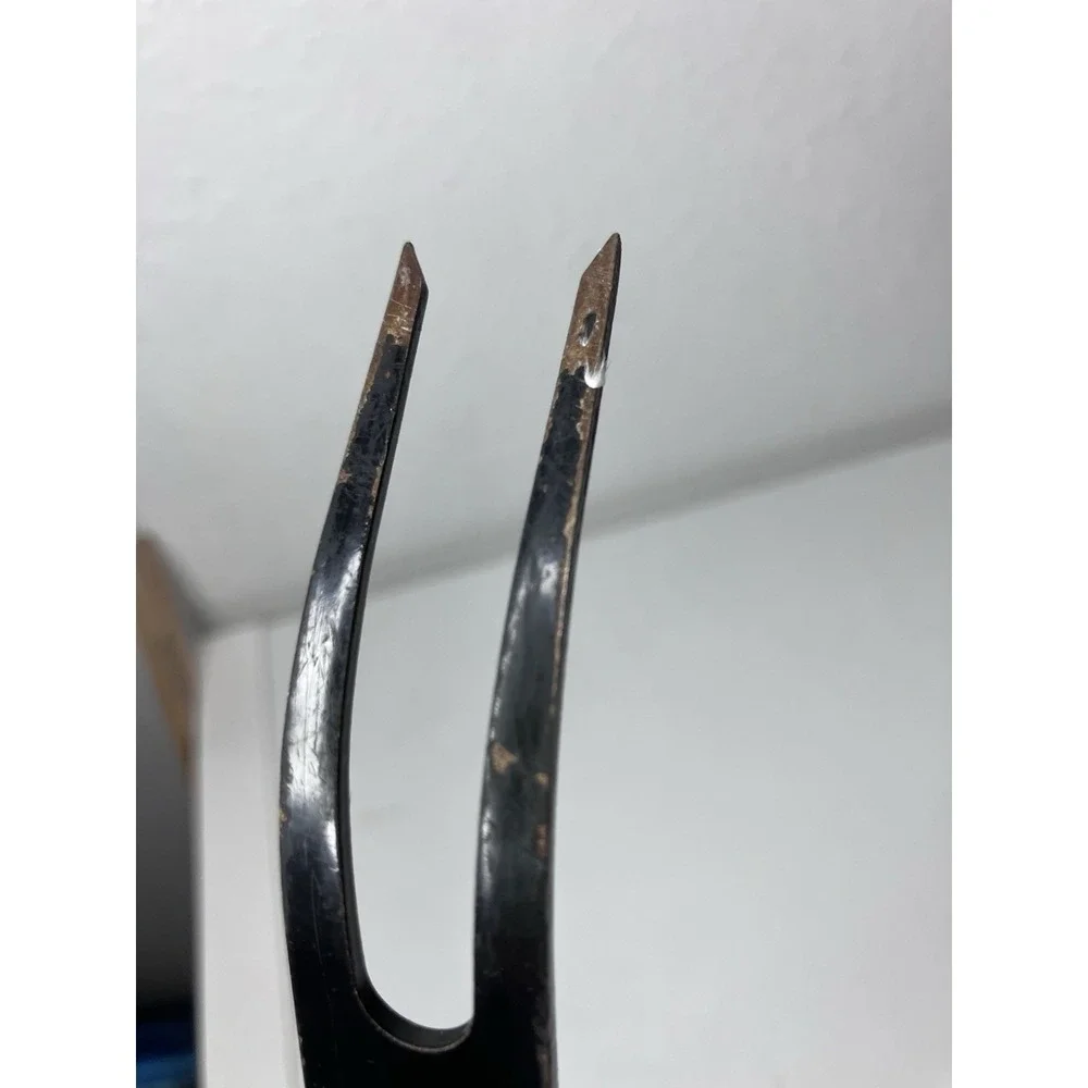 Vintage EKCO Black Coated Metal Meat Serving Fork w/Sure Grip Black Handle‎